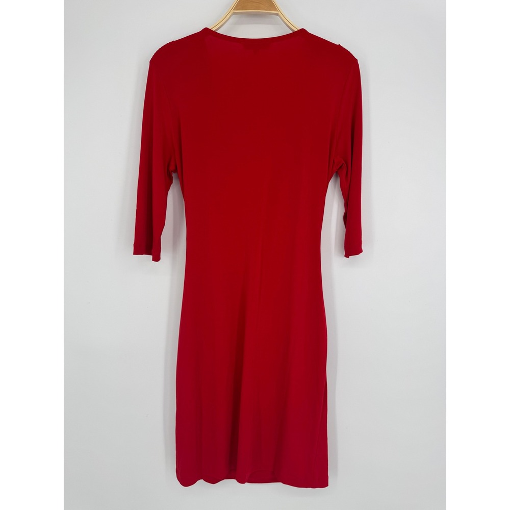 Anatomie Marine Travel Dress Medium Atomic Red Ruched Faux Wrap V-Neck Stretch - Picture 6 of 9